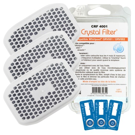Filtre Crystal Filter® GRV001 CRF4001 compatible Whirlpool® GRV001 / GRV002 (lot de 3)