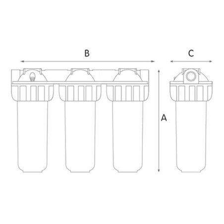Carter porte filtre 3P 10'' Senior Triplex BX entrée/sortie 3/4'' femelle