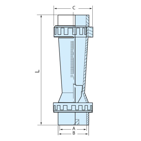 Débitmètre à ludion - flotteur ABS 8000-40000L/h - Raccords PVC 75 mm à coller 