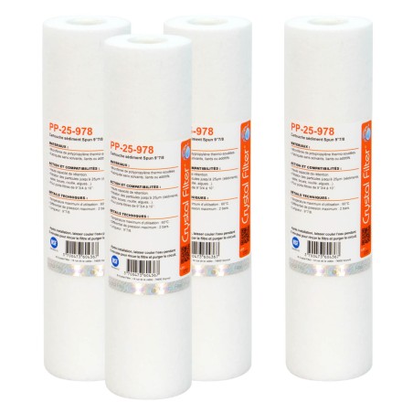 Cartouche PP-25-978 sédiment SPUN 9''7/8 - Filtre 25 µm - Crystal Filter® (lot de 4)