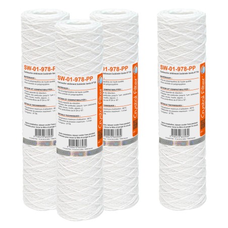Cartouche SW-01-978-PP sédiment bobinée 9''7/8 - Filtre 1 µm - Crystal Filter® (lot de 4)