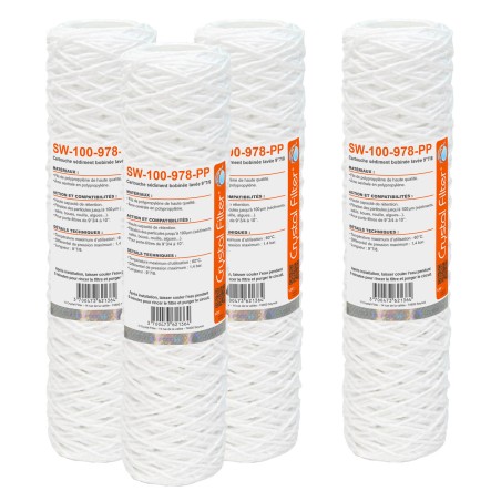 Cartouche SW-100-978-PP sédiment bobinée 9''7/8 - filtre 100 µm - Crystal Filter® (lot de 4)