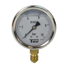 Manomètre inox - Insert laiton - 0-10 bars ø 63 - 1/4'' - Radial /  Glycérine