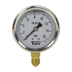 Manomètre inox - Insert laiton - 0-16 bars ø 63 - 1/4'' - Radial /  Glycérine