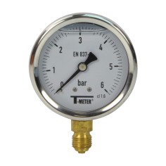 Manomètre inox - Insert laiton - 0-6 bars ø 63 - 1/4'' - Radial /  Glycérine