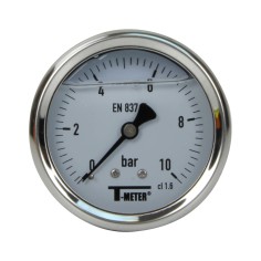 Manomètre inox - Insert laiton - 0-10 bars ø 63 - 1/4'' - Axial /  Glycérine