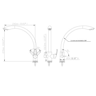 Robinet mitigeur 3 voies - Everglades - Bronze