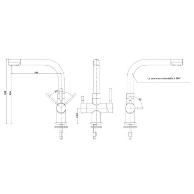 Robinet mitigeur 3 voies - Denali - Chromé