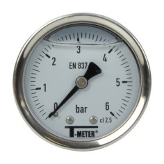 Manomètre inox - Insert laiton - 0-6 bars ø 50 - 1/4'' - Axial /  Glycérine