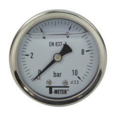 Manomètre inox - Insert laiton - 0-10 bars ø 50 - 1/4'' - Axial /  Glycérine