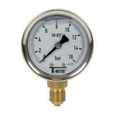 Manomètre inox - Insert laiton - 0-16 bars ø 50 - 1/4'' - Radial /  Glycérine