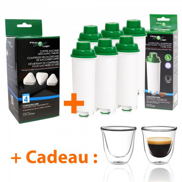 Cartouche filtrante à eau pour machine à café avec adoucisseur de charbon  actif, compatible avec Delonghi Ecam, Esam, Etam, Bco, Ec. Pack de produits  de 6