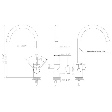Robinet col de cygne 3 voies -  Biscayne V2 - Bronze
