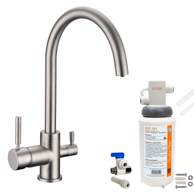 Robinet 3 voies Biscayne Nickel brossé + Kit de filtration QCF-3001/321 - PROMO