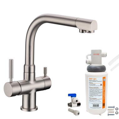 Robinet 3 voies Denali Nickel brossé + Kit de filtration QCF-3001/321 - PROMO