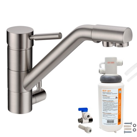 Robinet 3 voies Samoa Nickel brossé + Kit de filtration QCF-3001/321 - PROMO