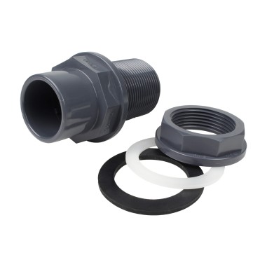 Traversée de réservoir - 40/32 mm  - Mâle/Femelle à coller - Filetée 1''1/4 - PVC Pression