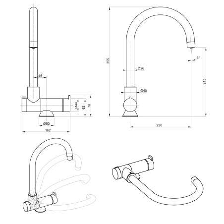 Robinet 3 voies avec canne rabattable - Firenze - Nickel brossé