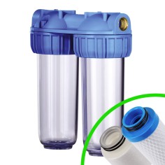 Carter porte filtre 3P 10'' Senior Duplex BX entrée/sortie 3/4'' femelle