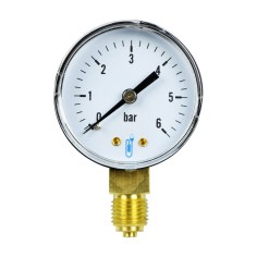 Manomètre plastique - Insert laiton - 0-6 bars ø50 - 1/4'' - Radial / sec