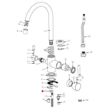 Joints pour tige filetée robinet Park - 001-22 / 002-10 / 003-21 / 004-14 / 005-27