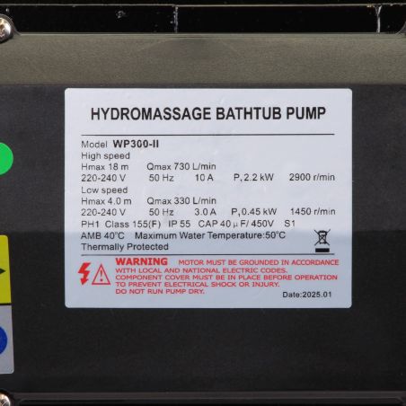 Pompe de filtration LX Whirlpool WP300 II Bi-vitesse - 0,45 kW et 2,2 kW - 19,8 m³/h et 45 m³/h