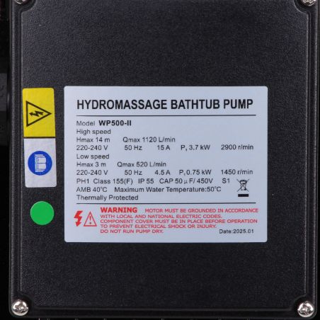 Pompe de filtration LX Whirlpool WP500 II Bi-vitesse - 0,75 kW et 3,7 kW - 31,2 m³/h et 69 m³/h