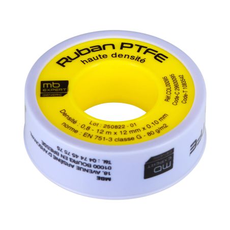 Ruban d'étanchéité / Téflon PTFE - Largeur 12 mm - Ep. 0.1 mm