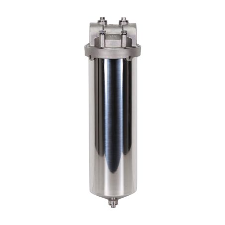 Carter inox 10'' AISI316 E/S 1'' BSPT code DOE avec mano 0-6 bars et equerre