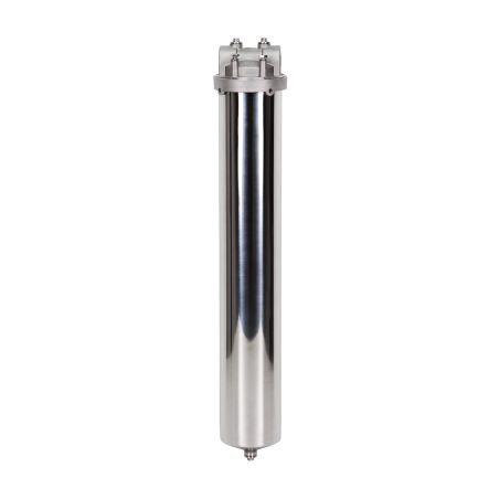 Carter inox 20'' AISI316 entrée sortie 1'' BSPT code DOE avec mano 0-6 bars et equerre