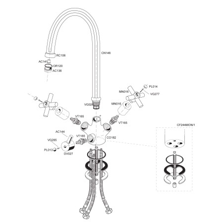Robinet col de cygne 3 voies - chrome