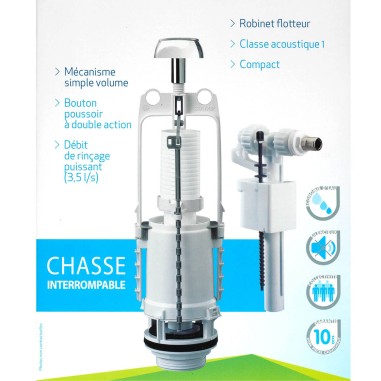 Chasse d'eau économique - Mécanisme à poussoir interrompable - Ensemble complet
