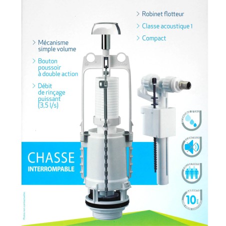 Chasse d'eau économique - Mécanisme à poussoir interrompable - Ensemble complet
