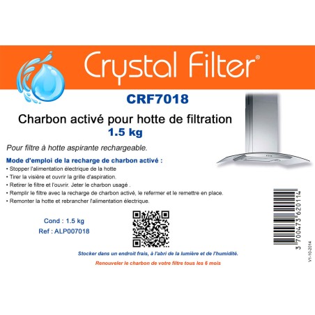 Recharge de charbon activé pour hotte de filtration - 1.5 Kg - Crystal Filter CRF7018