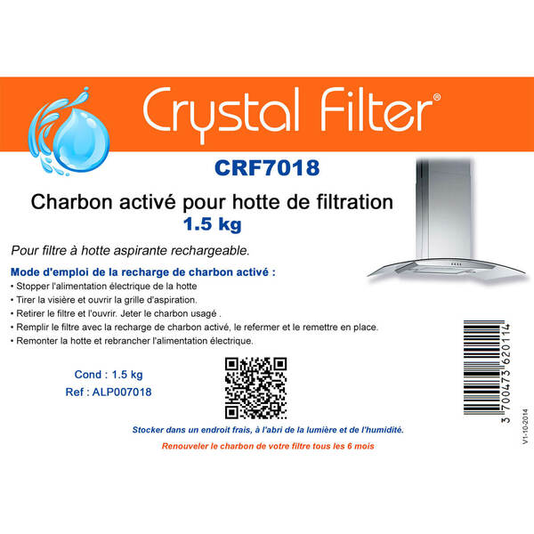 Recharge de charbon activé pour hotte de filtration - 1.5 Kg - Crystal  Filter CRF7018 - Waterconcept - ALP007018