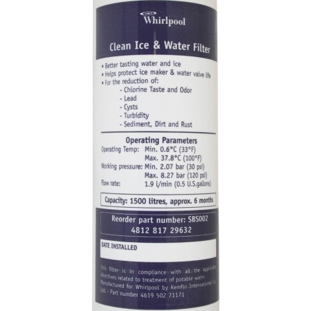 Filtre Whirlpool SBS002 - Filtre frigo d'origine Whirlpool SBS002 (lot de 2)