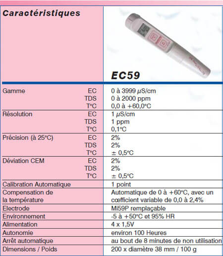 Testeur EC/TDS/TC waterproof avec calibration automatique