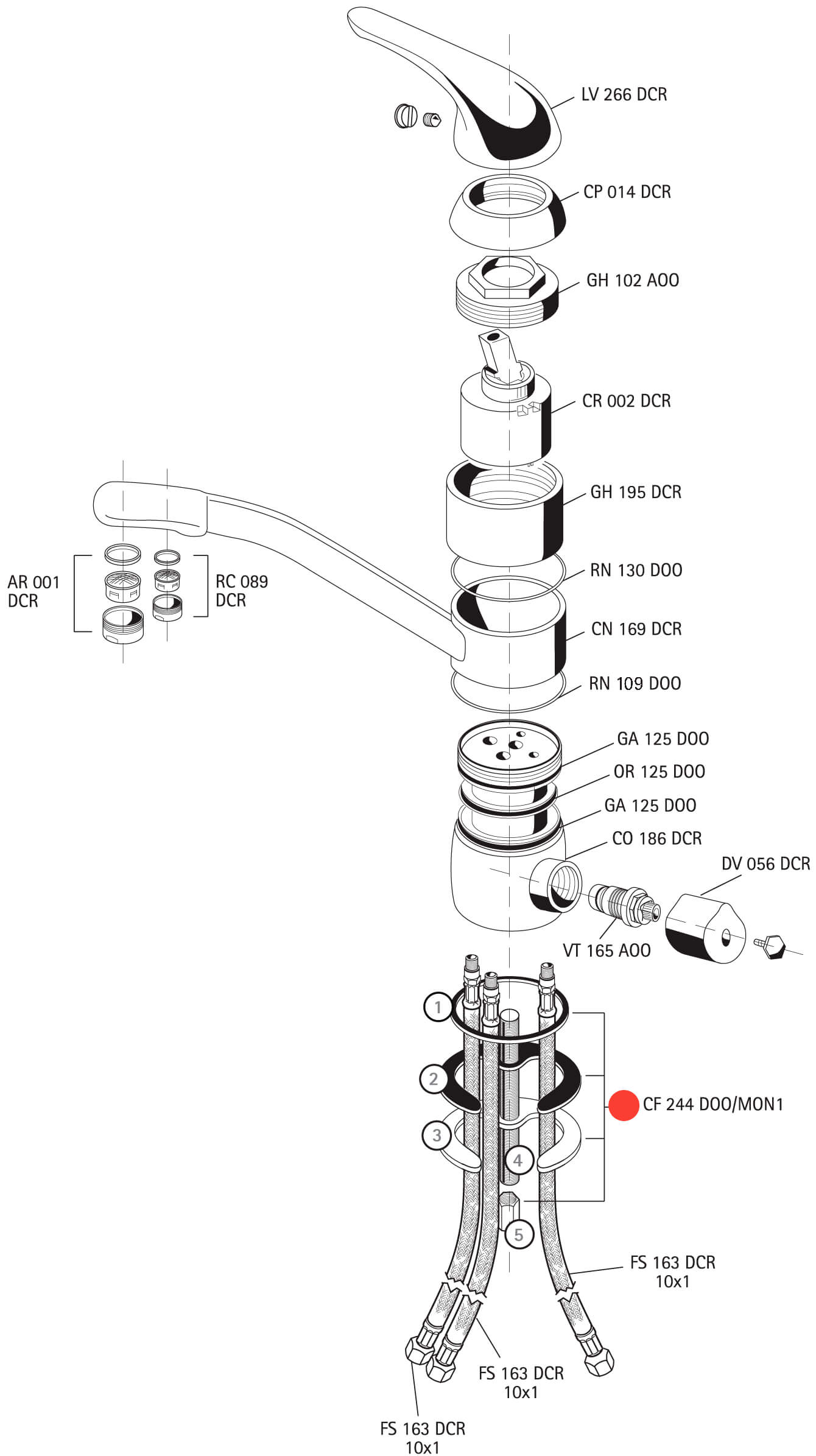 Pièce détachée - Ensemble fixation robinet dauphin - CF 244 D00
