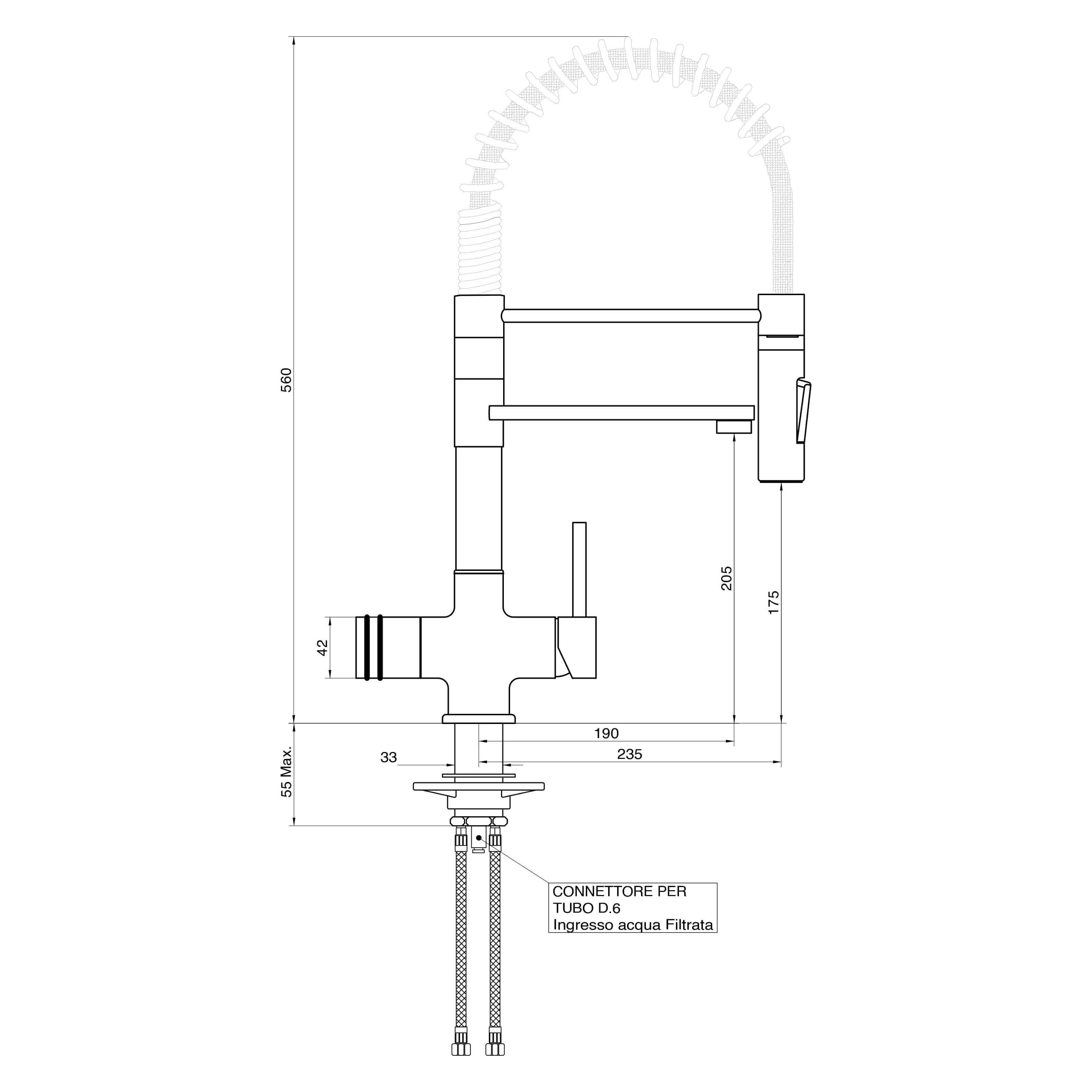 Dimensions du robinet 3 voies avec douchette modèle Torino