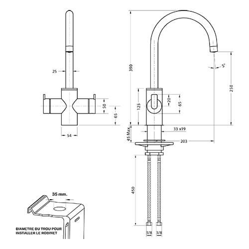 Dimensions du robinet 5 voies avec douchette modèle Biella