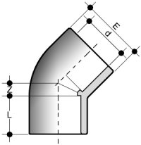 dimension coude 45° pression PVC