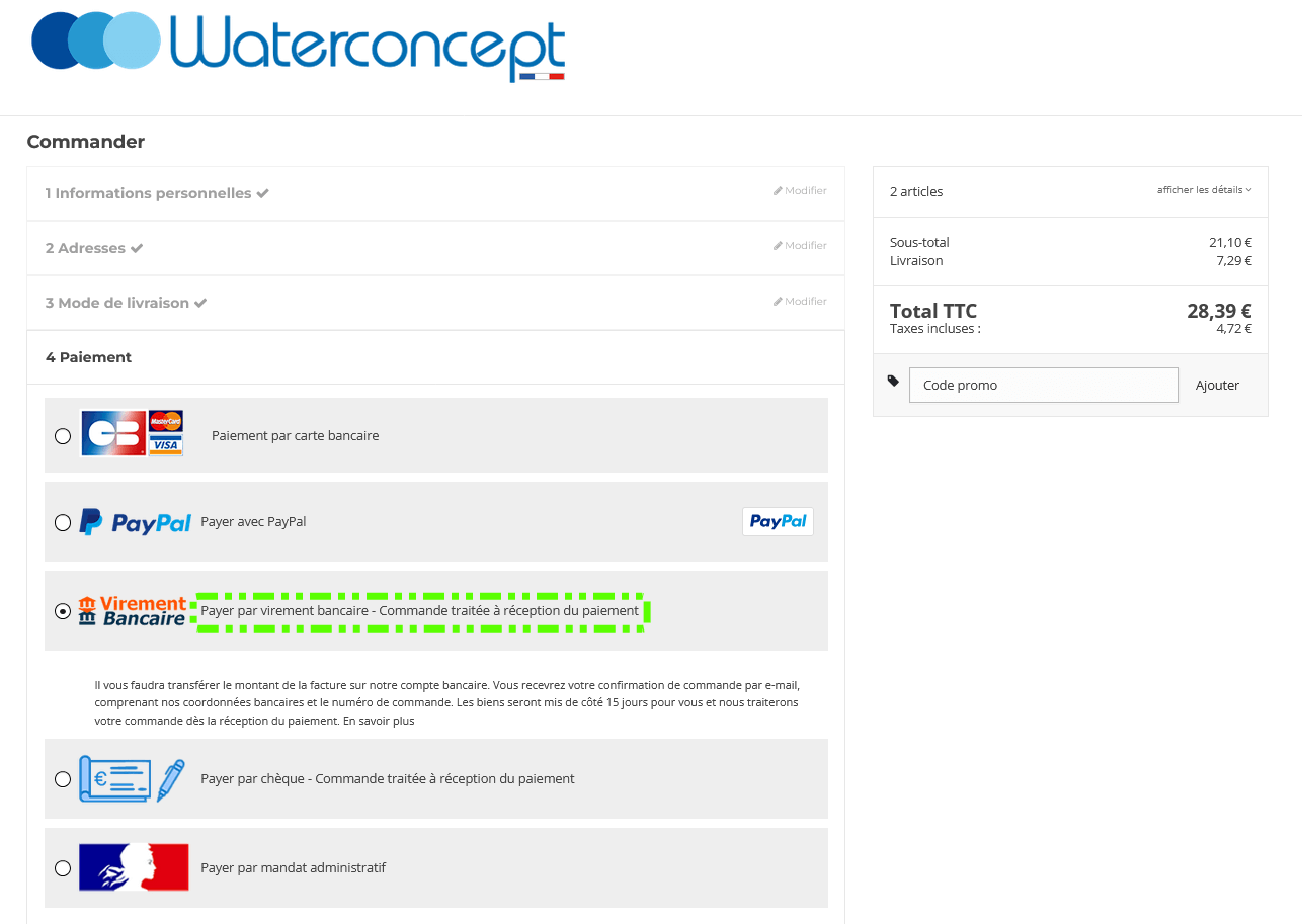 Paiement par virement bancaire